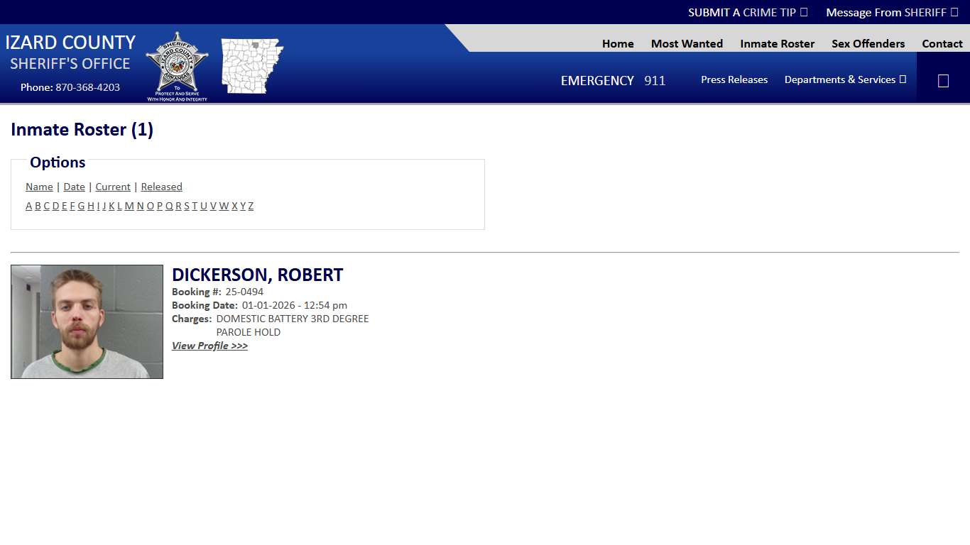 Inmate Roster - Current Inmates Alpha D - Izard County Sheriff AR