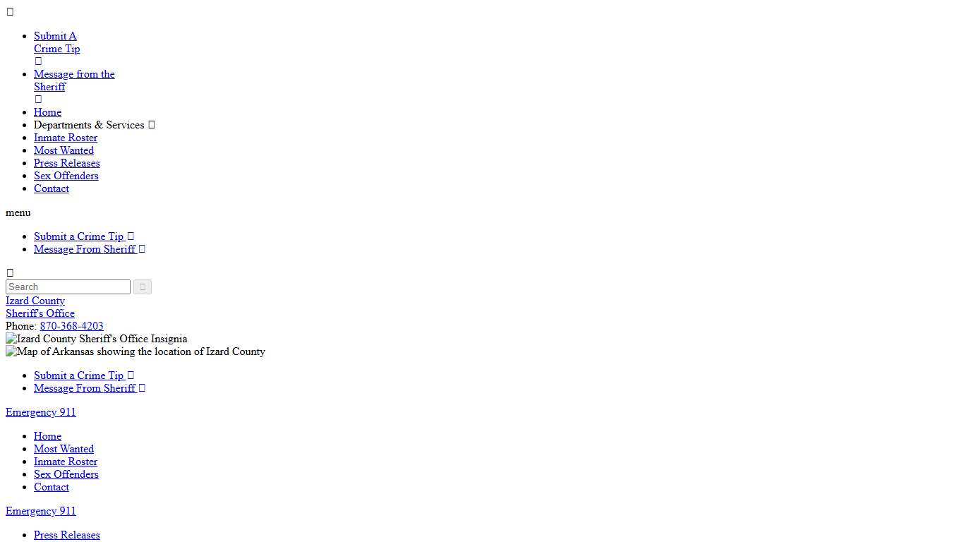 Inmate Roster - Released Inmates Booking Date Ascending - Izard County Sheriff AR