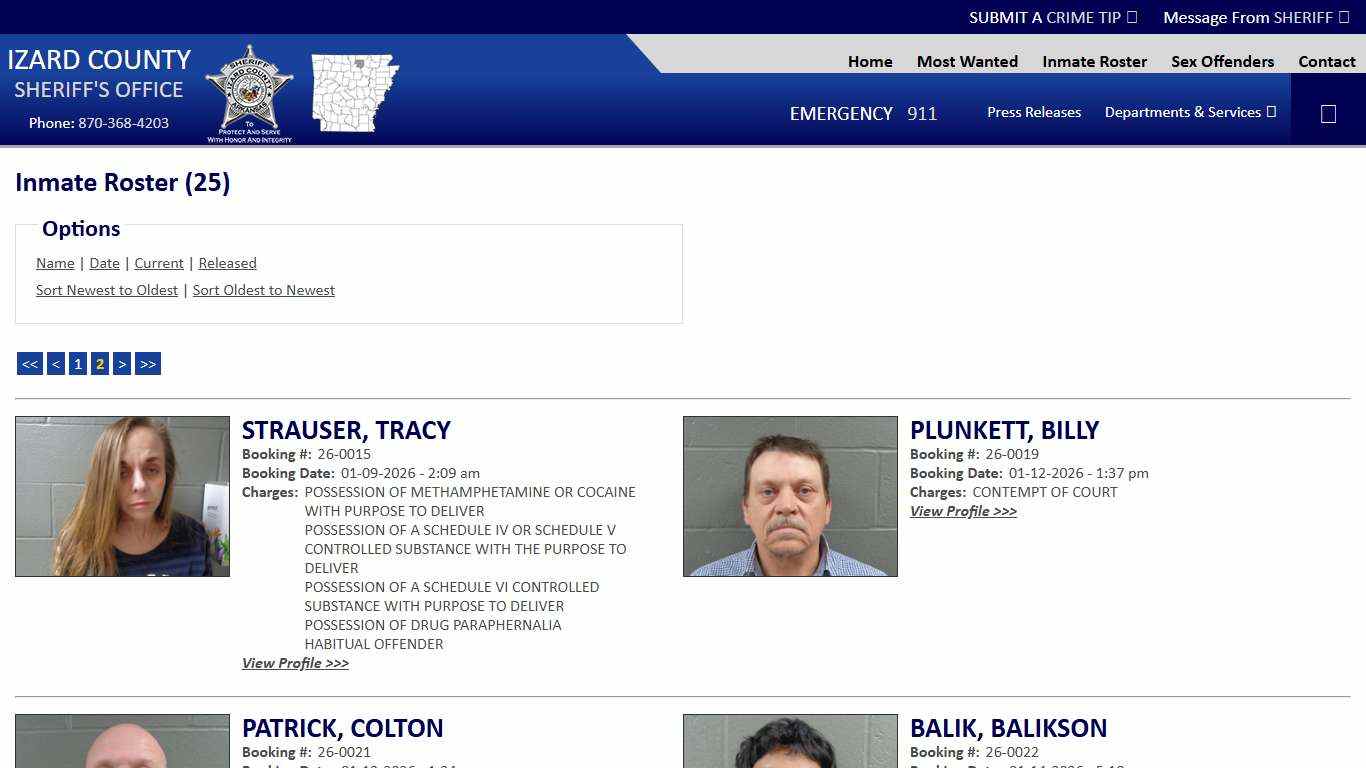 Inmate Roster - Page 2 Current Inmates Booking Date Ascending - Izard County Sheriff AR
